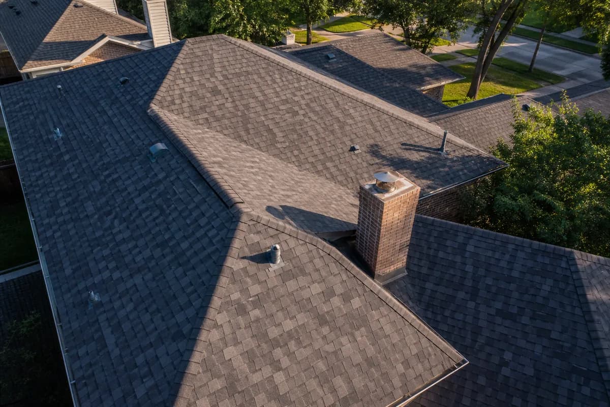 Aerial roof inspection detail captured by drone